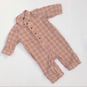 GAP Baby Plaid Holiday Button Up Long Sleeve Lined Romper Onesie 3/6M